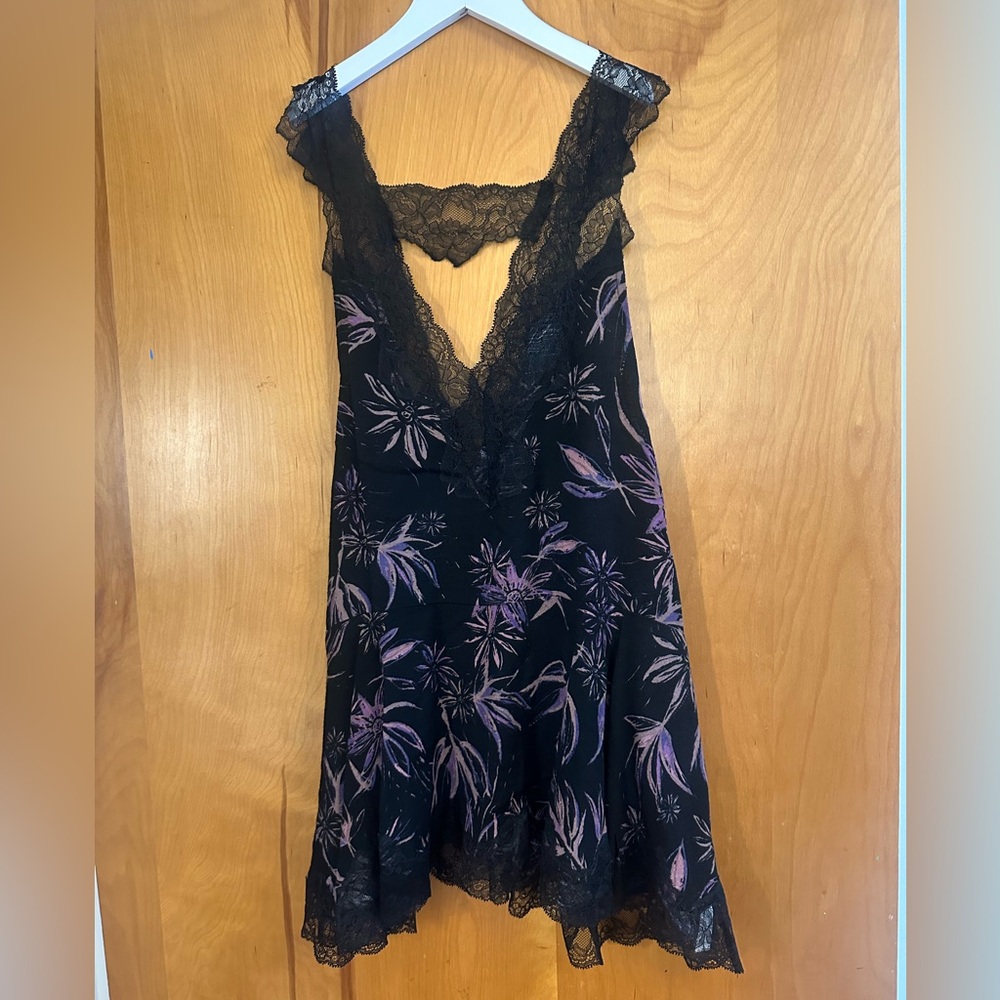 Free People Black and Purple Lace Camisole Top